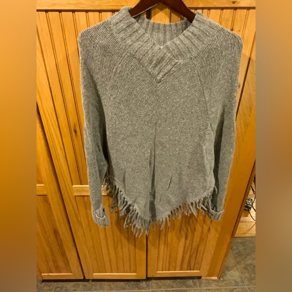 Newport News Sweaters - Newport News Gray Cowl Neck Sweater with Fringe